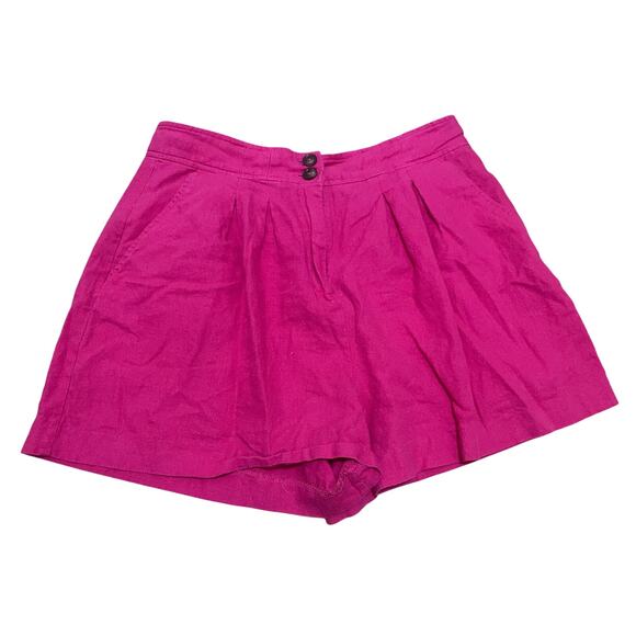 JASON WU Womens 12 Pleated Pink Fuchsia Linen Blend Lightweight High Rise Shorts - Picture 1 of 5